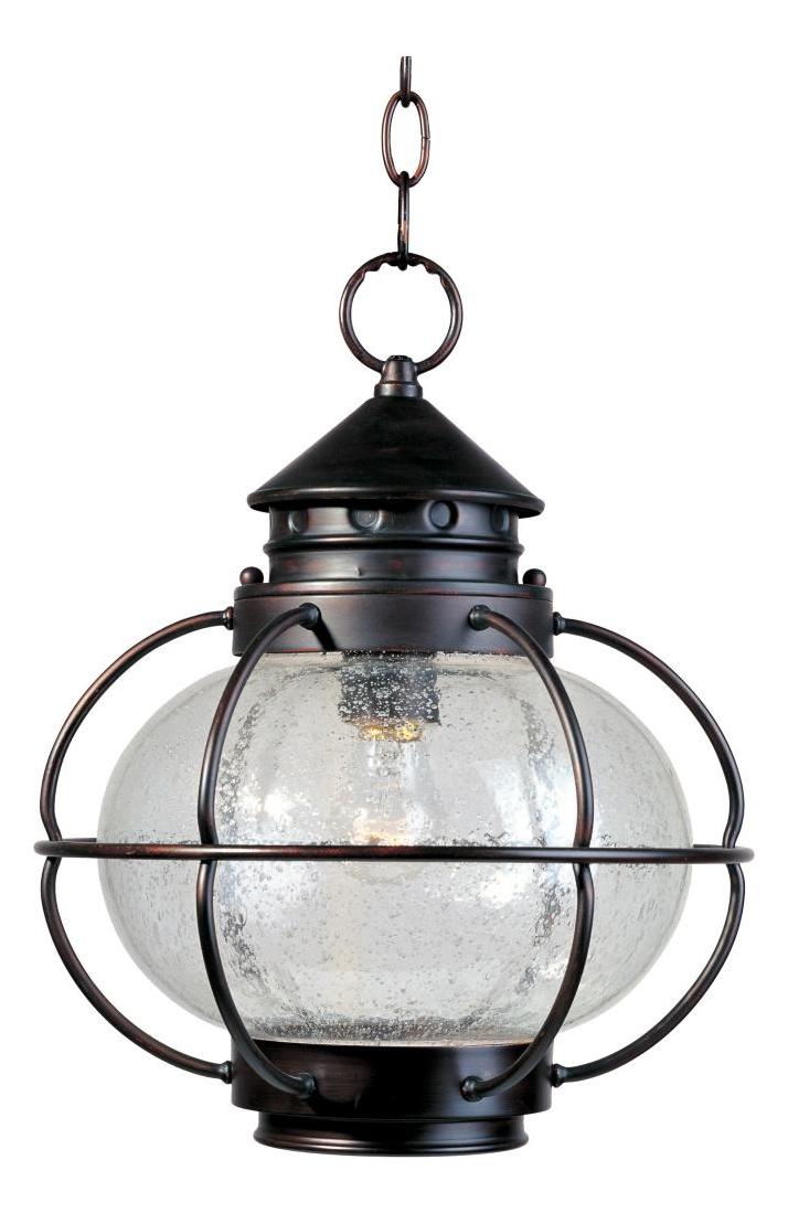 One Light Oil Rubbed Bronze Seedy Glass Hanging Lantern by Maxim
