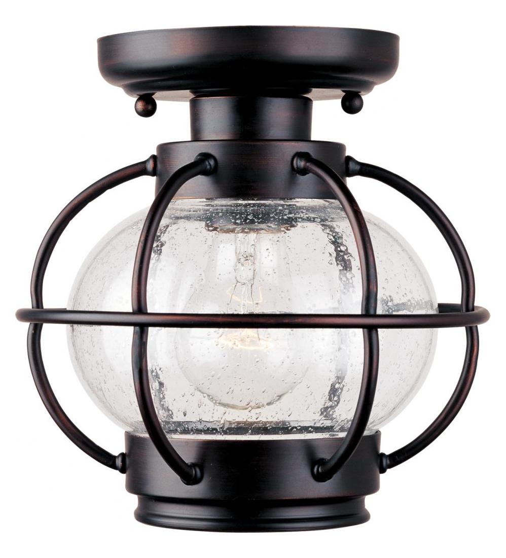 One Light Oil Rubbed Bronze Seedy Glass Outdoor Semi-Flush Mount by Maxim