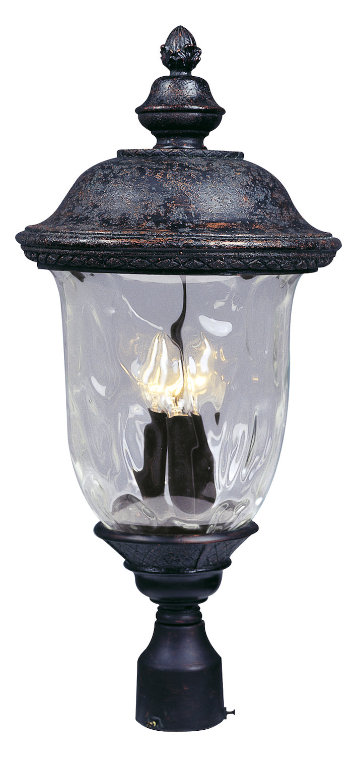 Three Light Oriental Bronze Water Glass Glass Post Light by Maxim