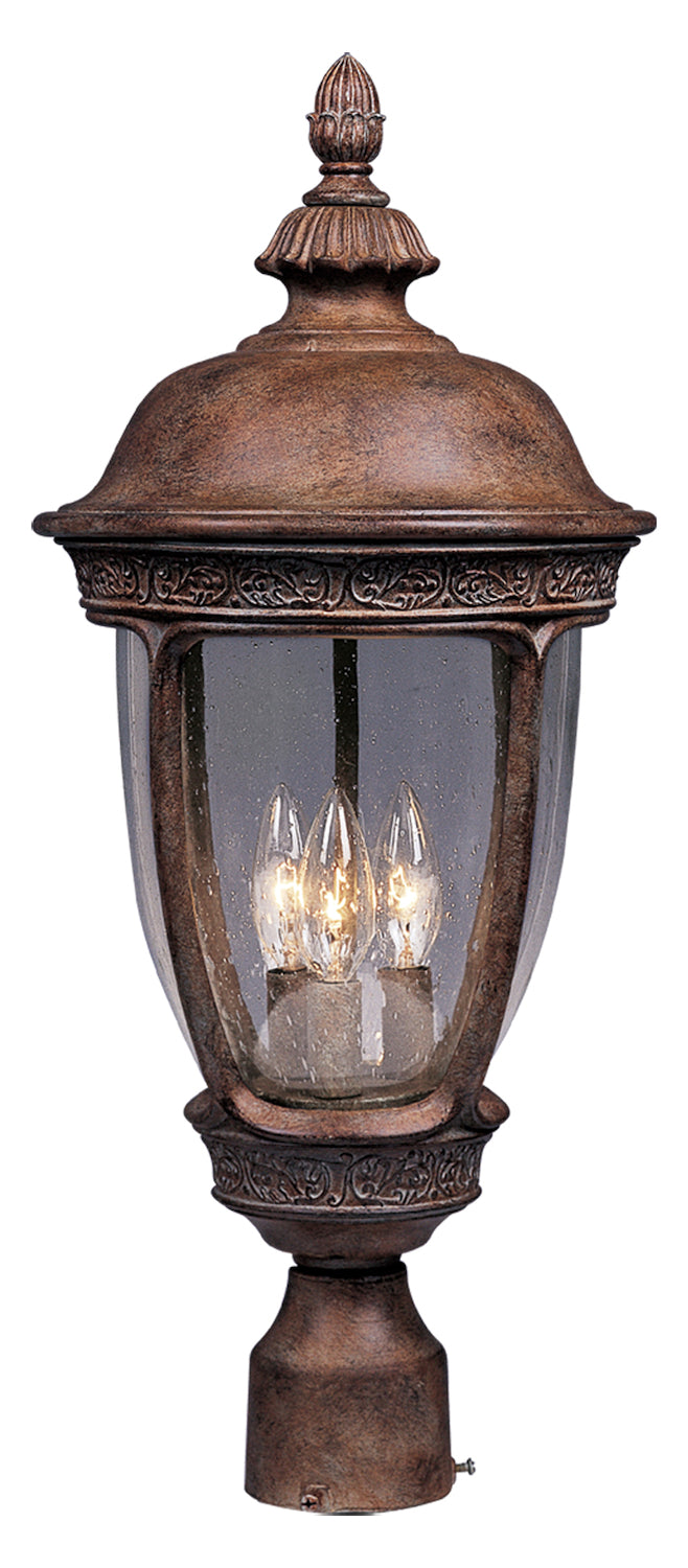 Three Light Sienna Seedy Glass Post Light by Maxim