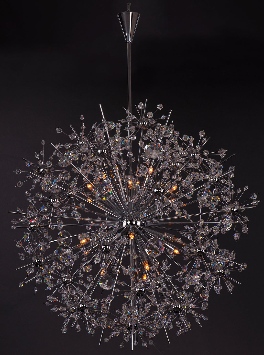 Eighteen Light Polished Chrome Beveled Crystal Glass Up Chandelier