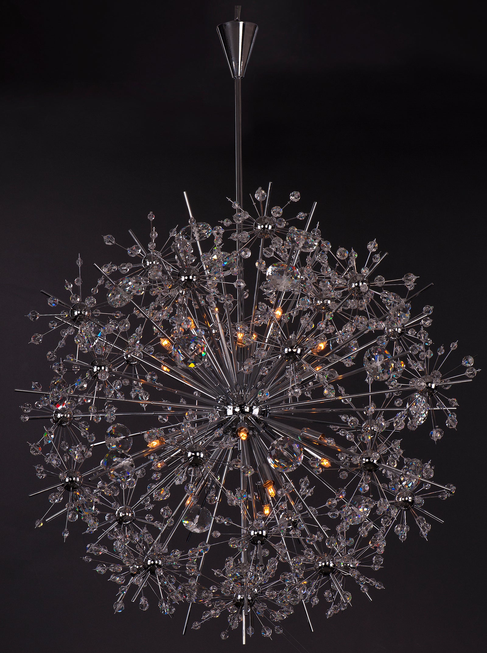 Eighteen Light Polished Chrome Beveled Crystal Glass Up Chandelier