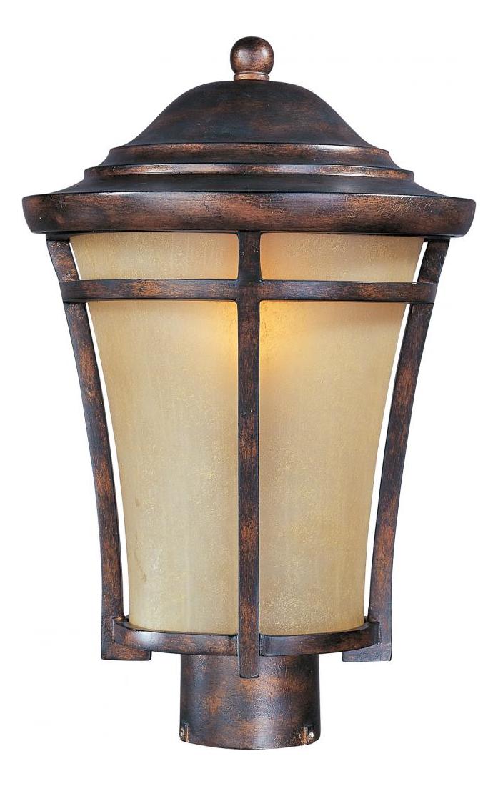 One Light Copper Oxide Golden Frost Glass Post Light by Maxim