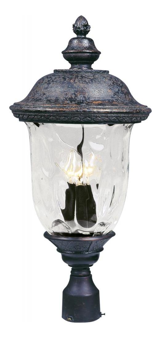 Three Light Oriental Bronze Water Glass Glass Post Light by Maxim