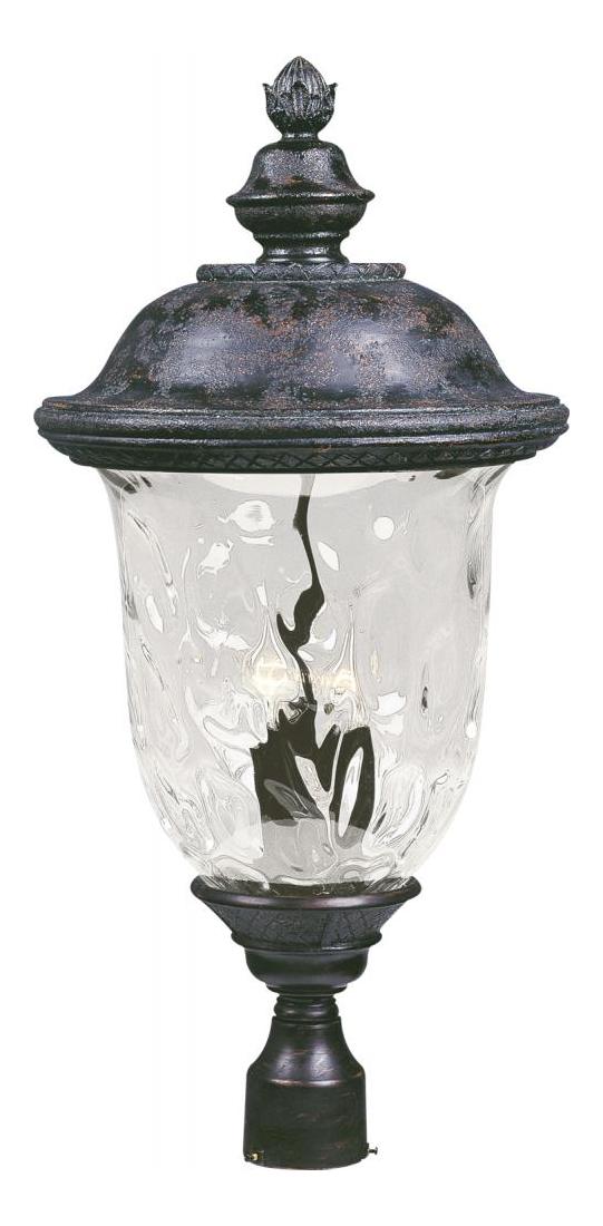 Three Light Oriental Bronze Water Glass Glass Post Light by Maxim