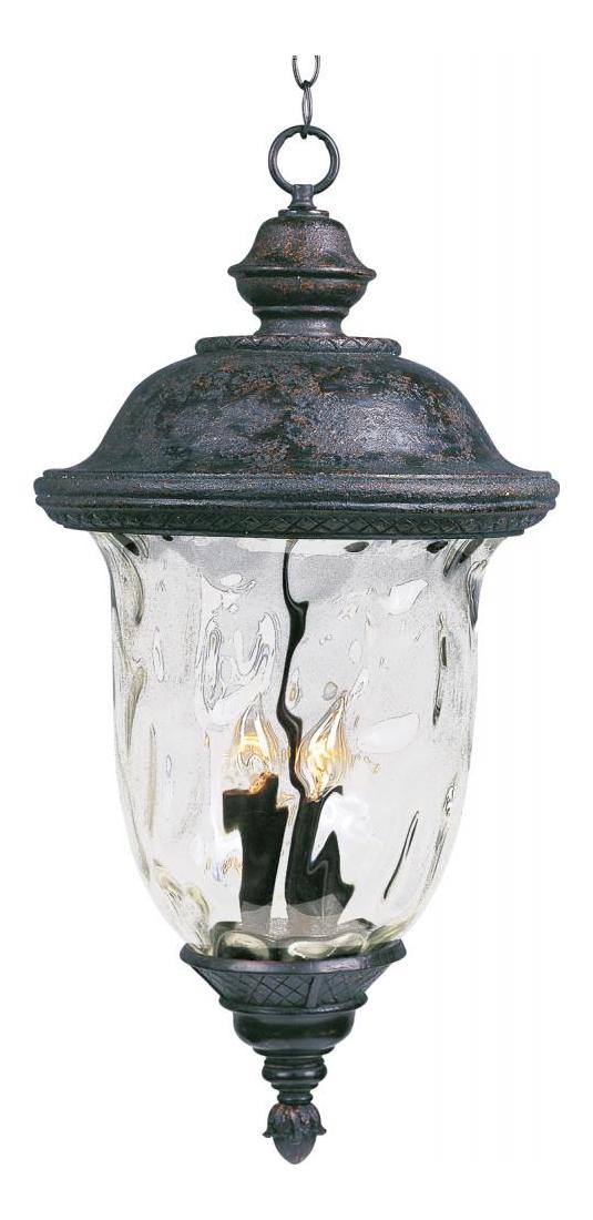 Three Light Oriental Bronze Water Glass Glass Hanging Lantern by Maxim