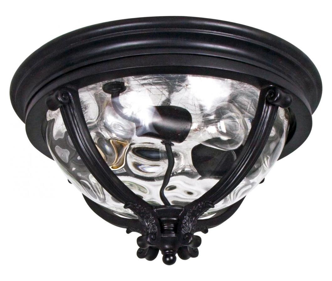 Three Light Black Water Glass Glass Outdoor Flush Mount by Maxim