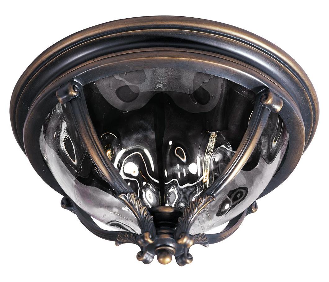 Three Light Golden Bronze Water Glass Glass Outdoor Flush Mount by Maxim