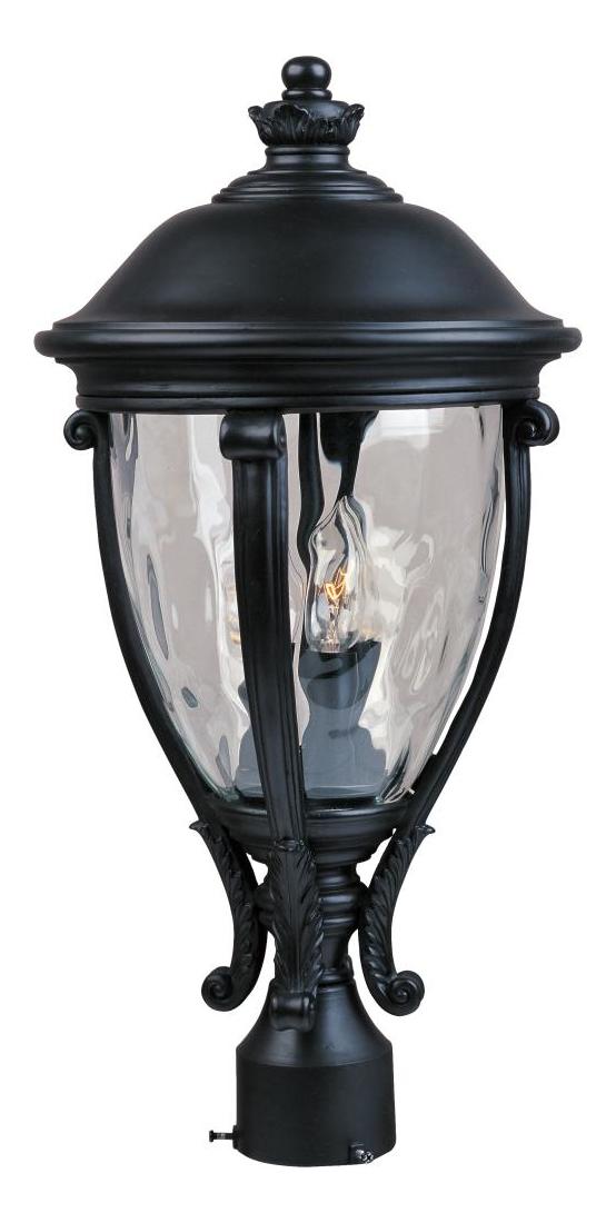 Three Light Black Water Glass Glass Post Light by Maxim