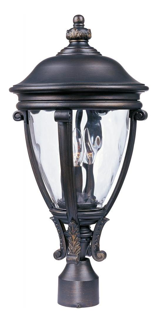 Three Light Golden Bronze Water Glass Glass Post Light by Maxim