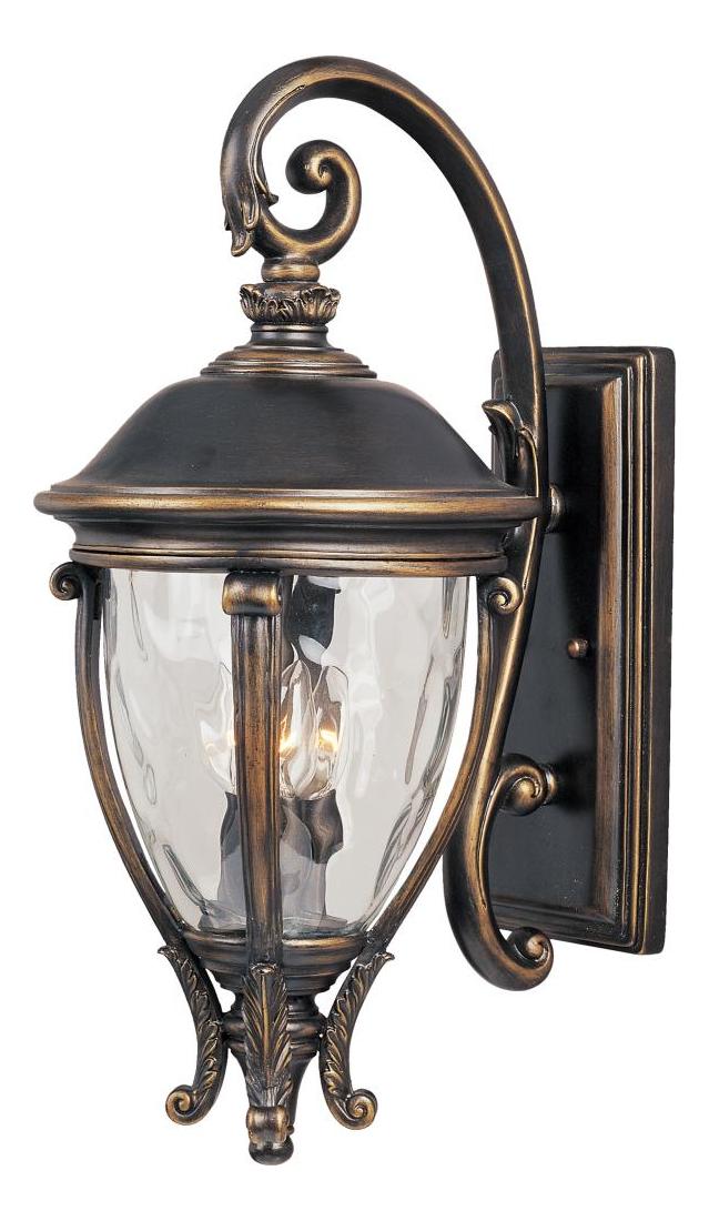 Three Light Golden Bronze Water Glass Glass Wall Lantern by Maxim