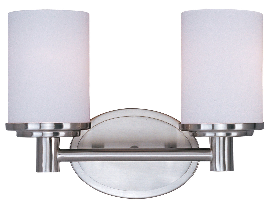 Two Light Satin Nickel Satin White Glass Vanity by Maxim