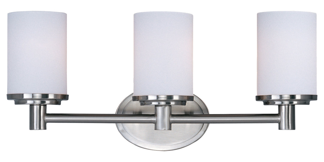 Three Light Satin Nickel Satin White Glass Vanity by Maxim