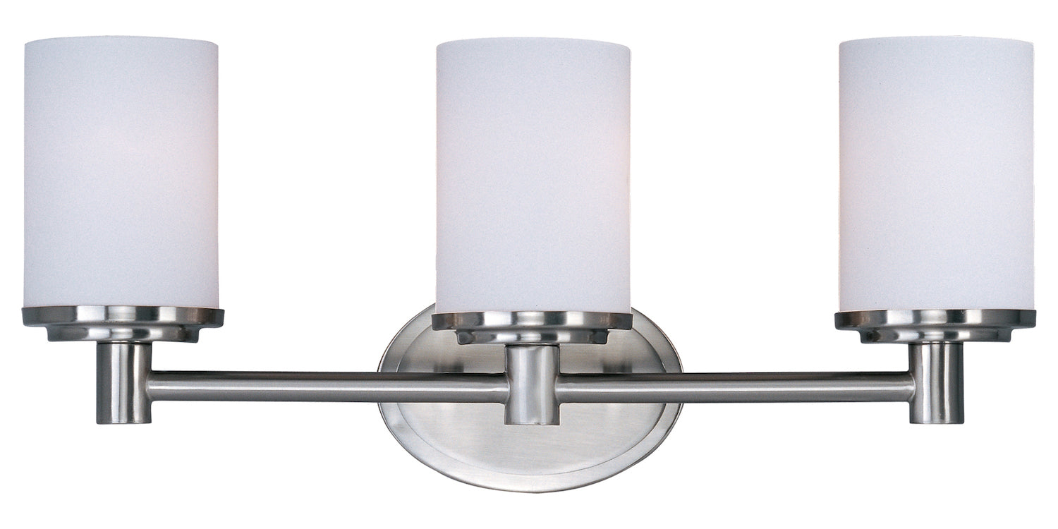 Three Light Satin Nickel Satin White Glass Vanity by Maxim