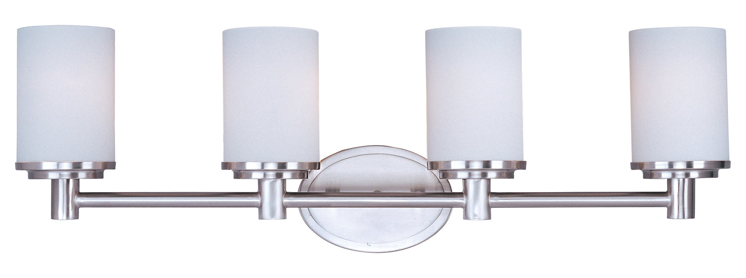 Four Light Satin Nickel Satin White Glass Vanity by Maxim