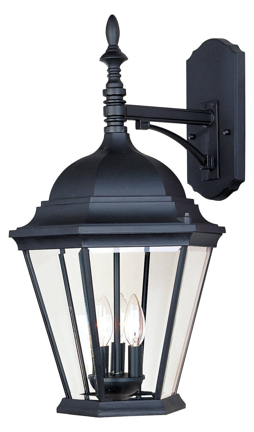 Three Light Black Clear Glass Wall Lantern (Min-2) by Maxim
