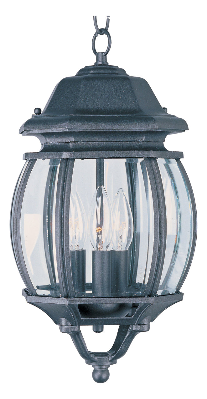 Three Light Black Clear Glass Hanging Lantern (Min-4) by Maxim