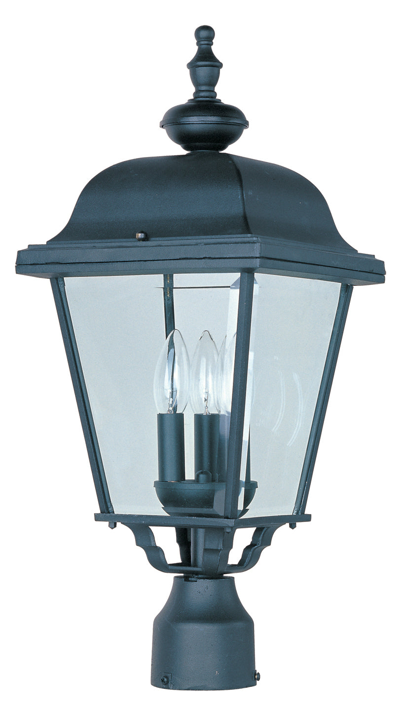 Three Light Black Clear Glass Post Light (Min-4) by Maxim