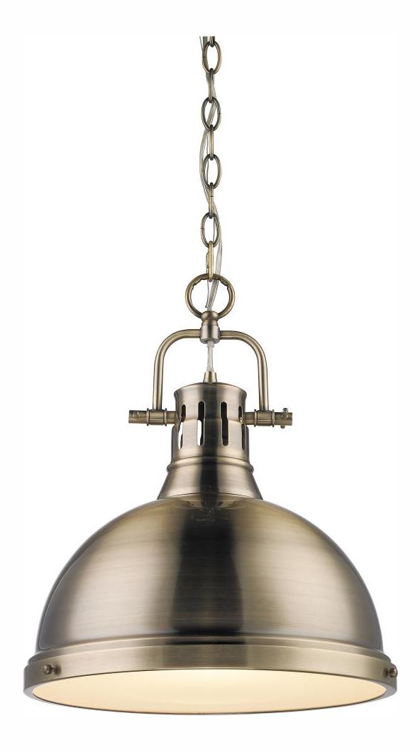 Aged Brass  1 Light Industrial Pendant with Brass Shade by Golden