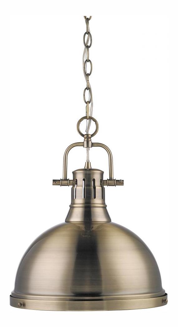 Aged Brass  1 Light Industrial Pendant with Brass Shade