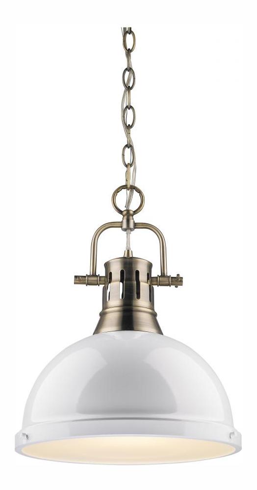 Aged Brass  1 Light Industrial Pendant with White Shade by Golden