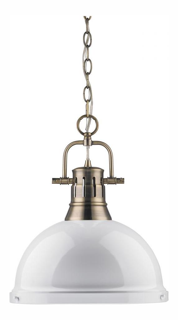 Aged Brass  1 Light Industrial Pendant with White Shade