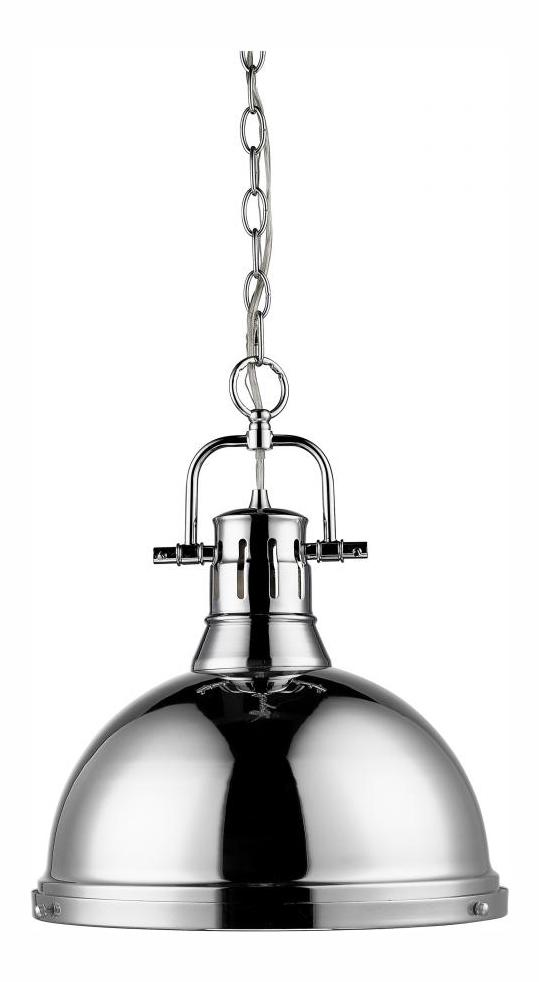 Chrome  1 Light Industrial Pendant with Chrome Shade by Golden