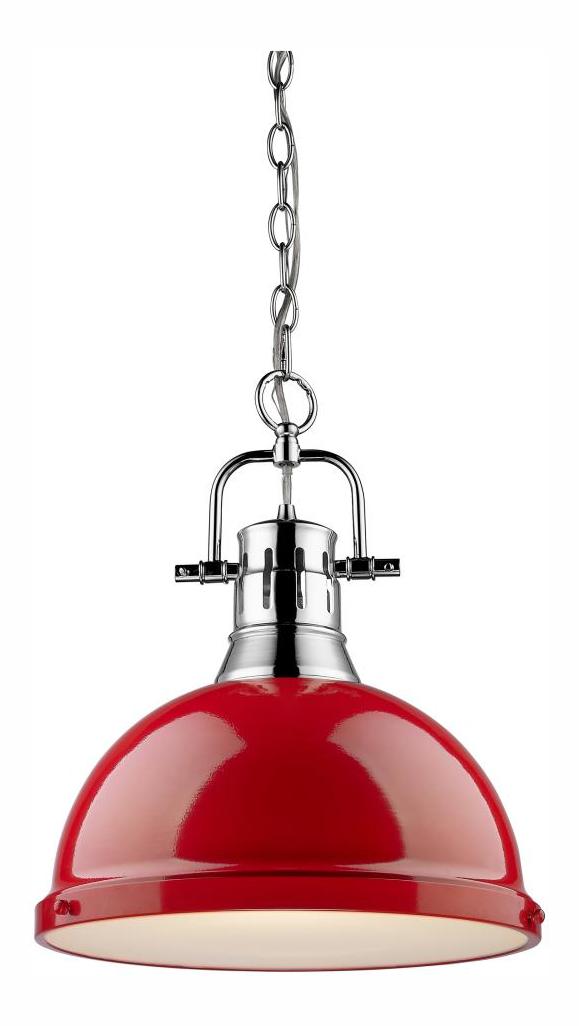 Chrome  1 Light Industrial Pendant with Red Shade