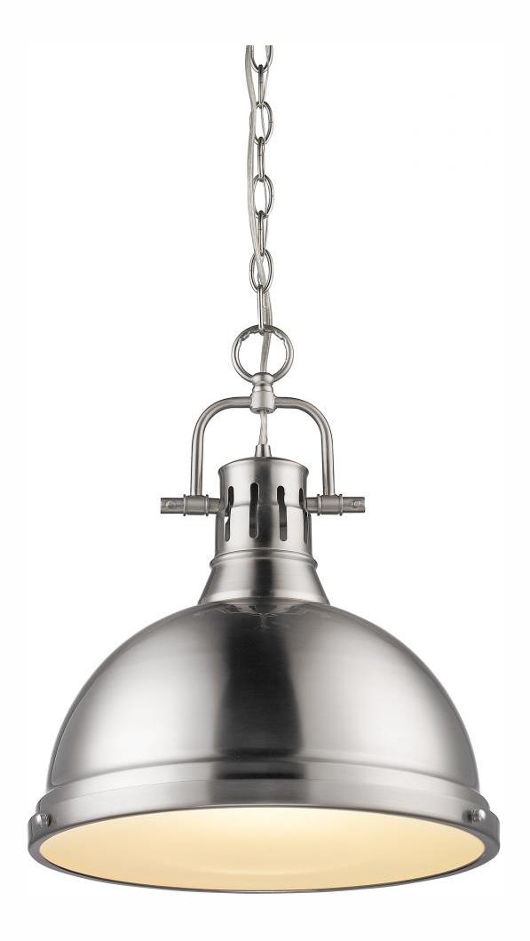 Pewter  1 Light Industrial Pendant with Pewter Shade by Golden