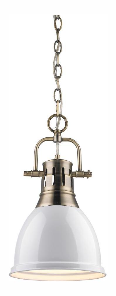 Aged Brass  1 Light Mini Pendant with White Shade by Golden
