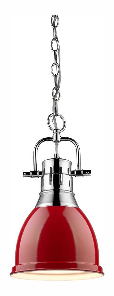 Chrome  1 Light Mini Pendant with Red Shade by Golden