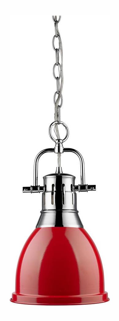 Chrome  1 Light Mini Pendant with Red Shade