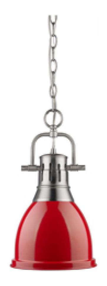 Chrome  1 Light Mini Pendant With Red Shade by Golden
