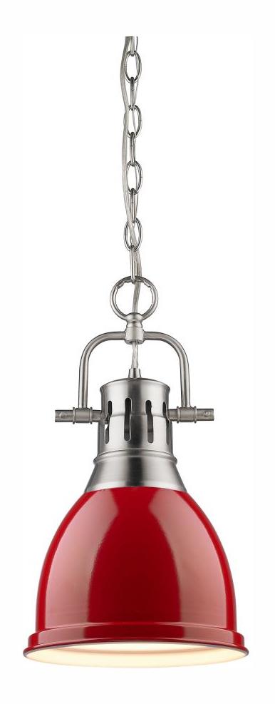 Chrome  1 Light Mini Pendant With Red Shade