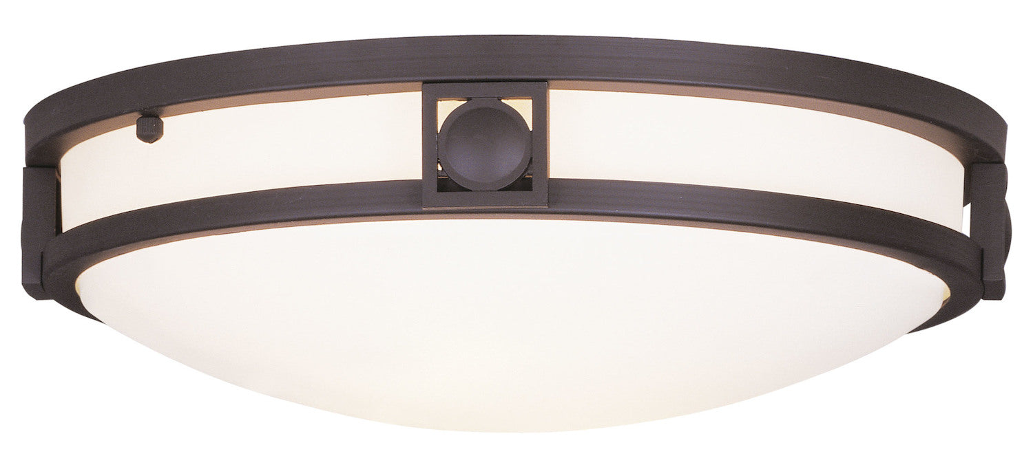 Bronze 2 Light 80 Watt Flushmount Ceiling Fixture With Satin White Glass by Livex Lighting