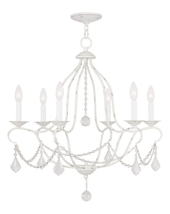Six Light Antique White Up Chandelier by Livex Lighting