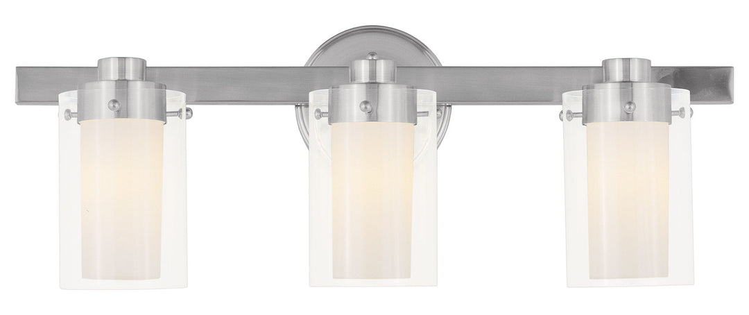 Brushed Nickel 3 Light 180 Watt 22.5in Wide Bathroom Fixture With Clear Glass by Livex Lighting