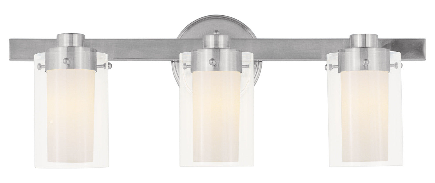 Brushed Nickel 3 Light 180 Watt 22.5in Wide Bathroom Fixture With Clear Glass by Livex Lighting