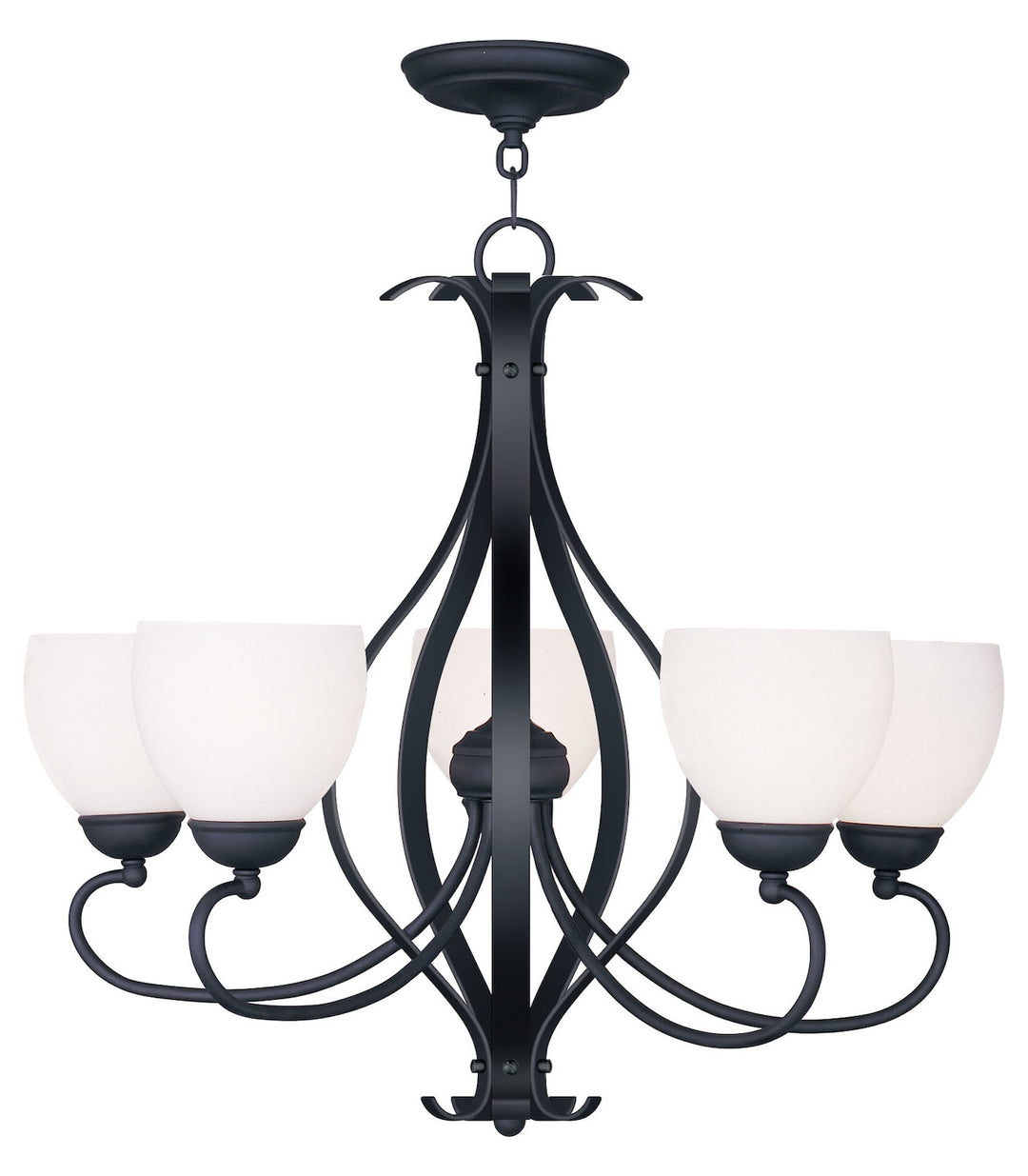 Black  Satin White Glass Up Lighting 1 Tier Chandelier With 5 Lights by Livex Lighting