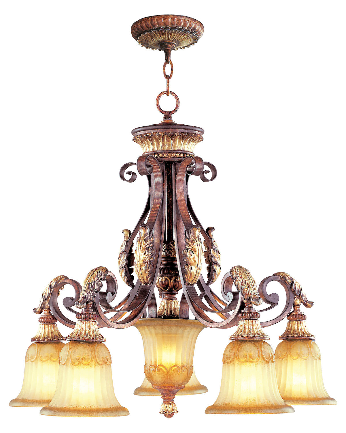 Verona Bronze 5 Light 500W Chandelier With Medium Bulb Base And Rustic Art Glass by Livex Lighting