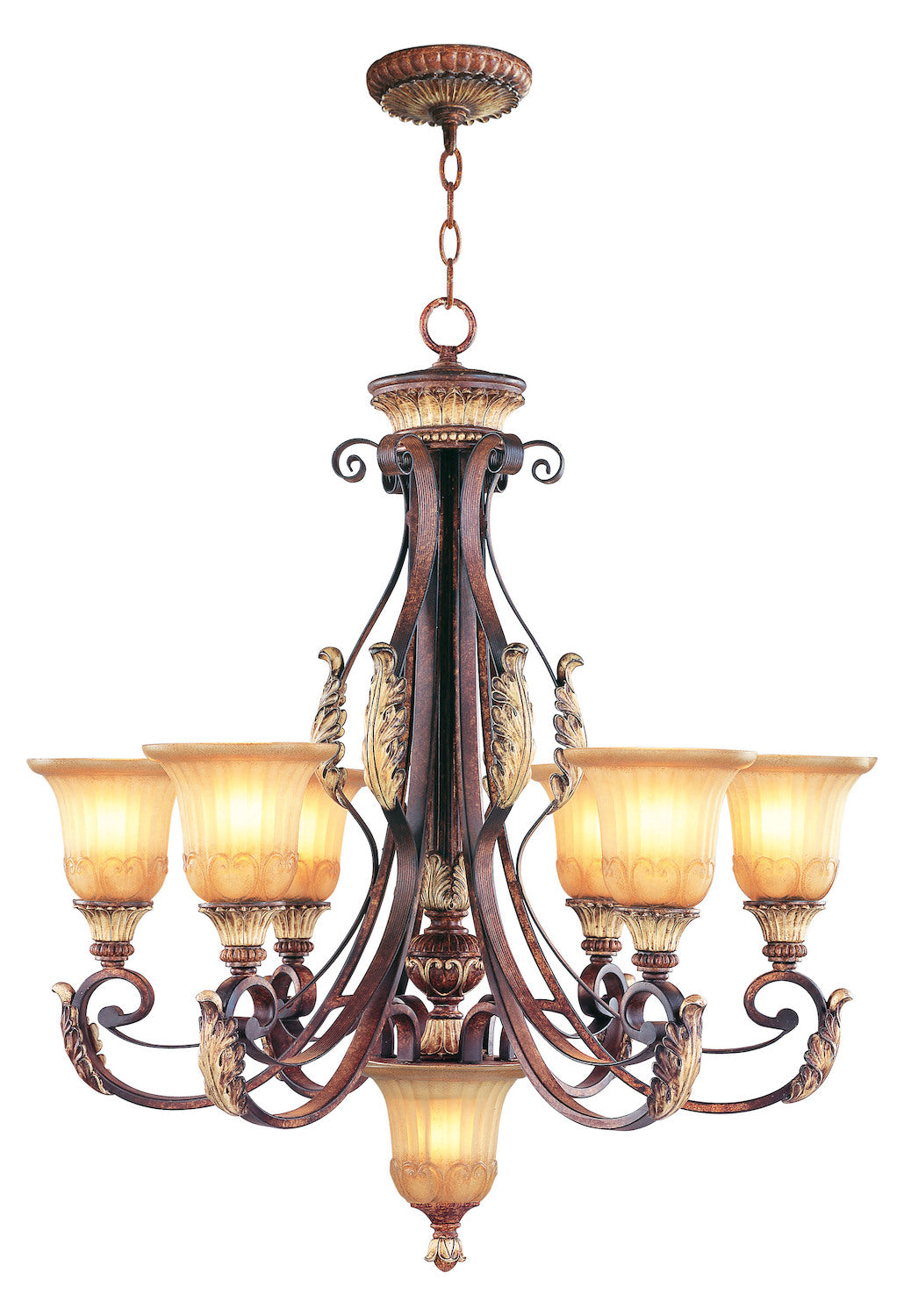 Verona Bronze 6 Light 600W Chandelier With Medium Bulb Base And Rustic Art Glass by Livex Lighting