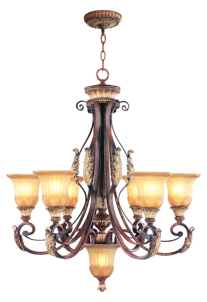 Verona Bronze 6 Light 600W Chandelier With Medium Bulb Base And Rustic Art Glass by Livex Lighting