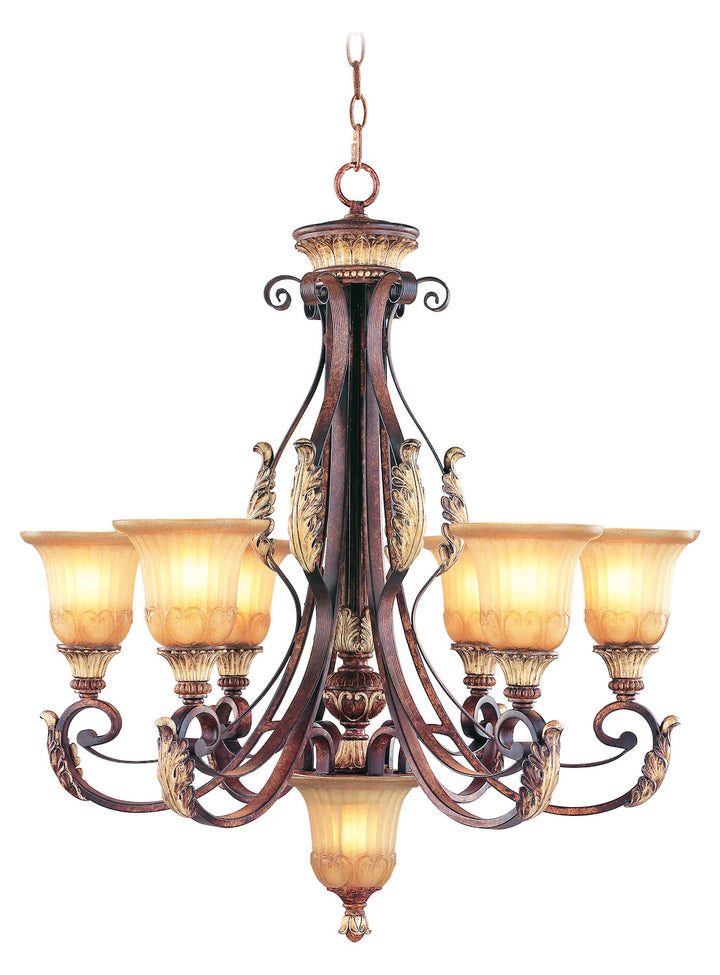Verona Bronze 6 Light 600W Chandelier With Medium Bulb Base And Rustic Art Glass