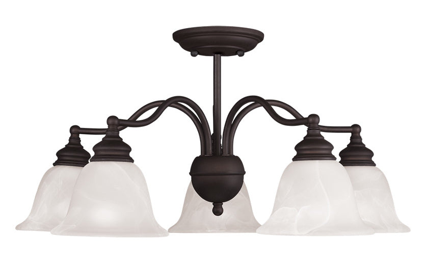 Bronze  5 Light 1 Tier Convertible Chandelier / Semi-Flush Ceiling Fixture by Livex Lighting