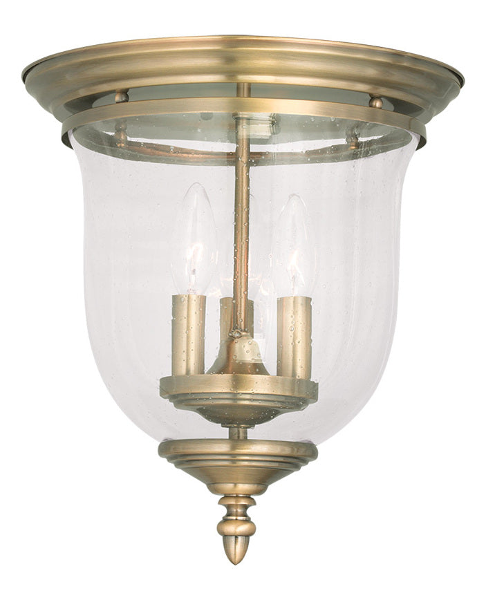 Antique Brass  12.5in Height 3 Light Flush Mount Ceiling Fixture by Livex Lighting