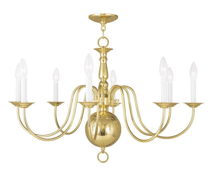 Eight Light Polished Brass Up Chandelier by Livex Lighting