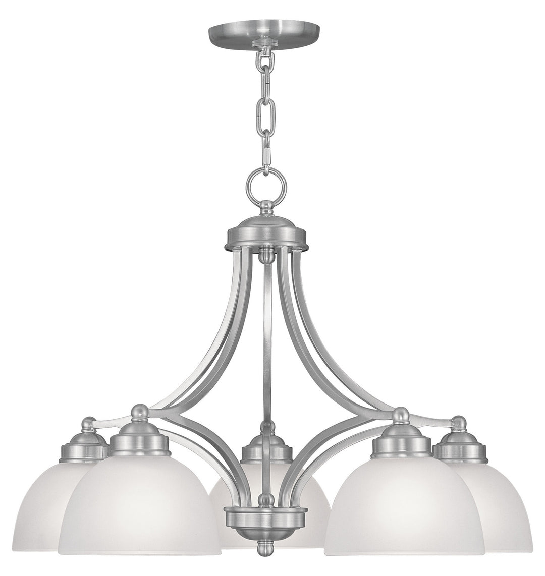 Brushed Nickel 5 Light 500 Watt Island / Billiard Fixture With Satin Glass by Livex Lighting