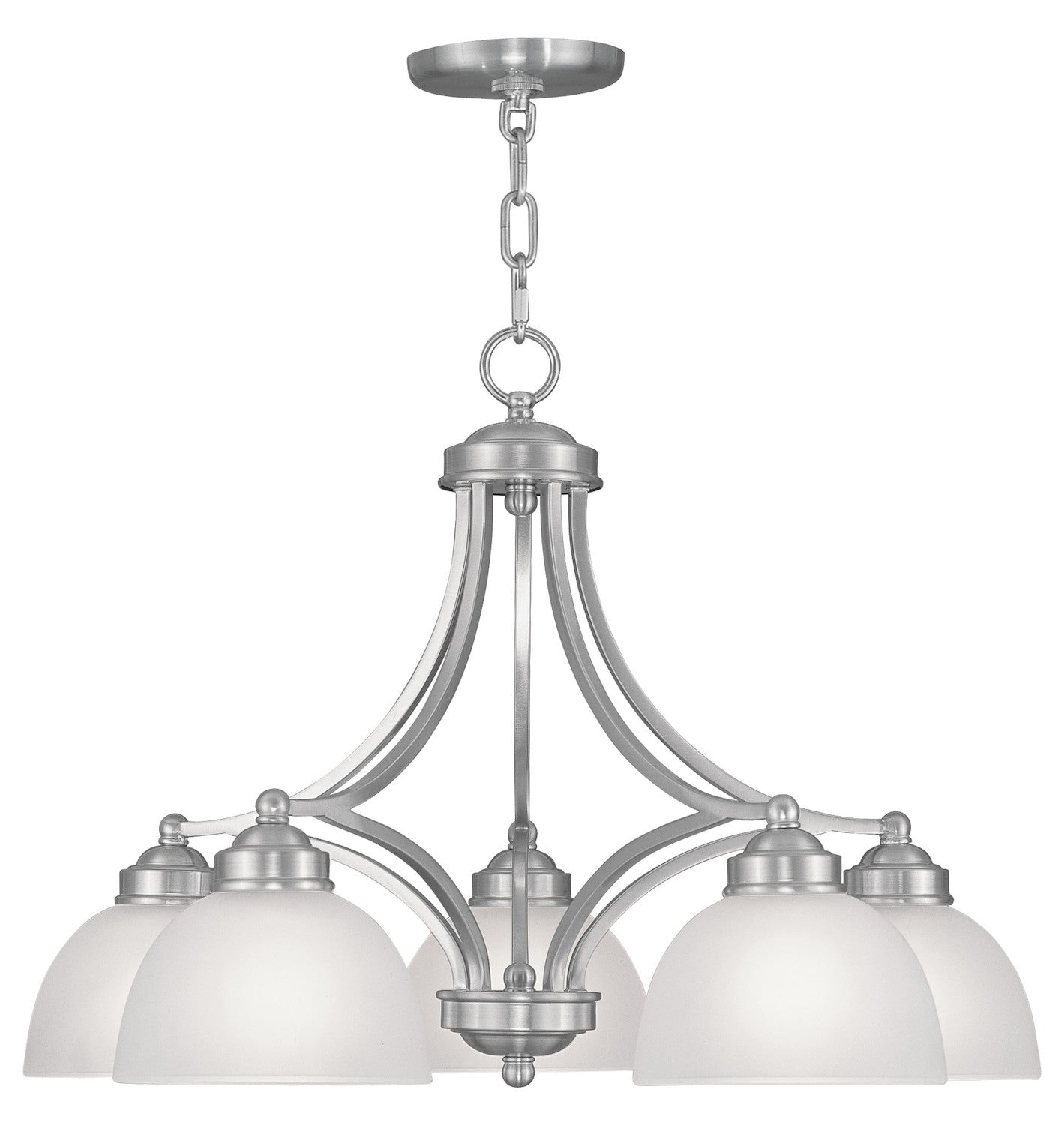 Brushed Nickel 5 Light 500 Watt Island / Billiard Fixture With Satin Glass by Livex Lighting