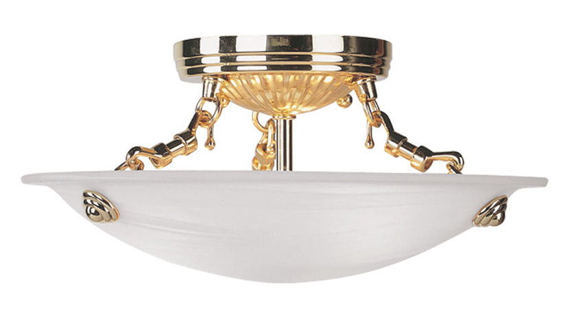 Three Light Polished Brass Bowl Semi-Flush Mount by Livex Lighting