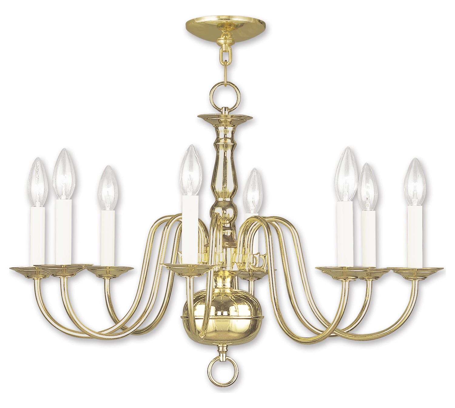 Polished Brass 8 Light 480W Chandelier With Candelabra Bulb Base by Livex Lighting